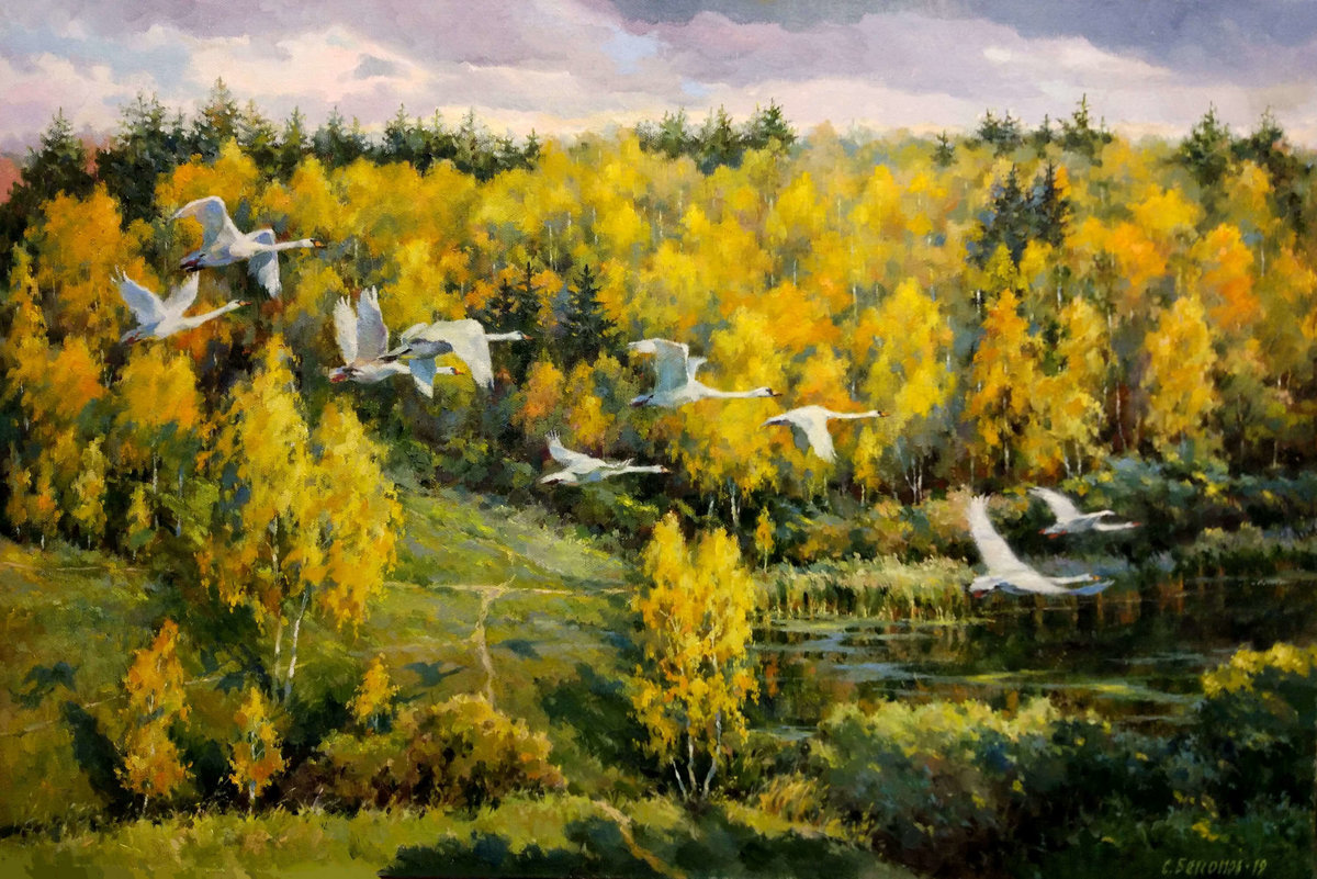 Гуси - картина, сергей бессонов, птицы - оригинал