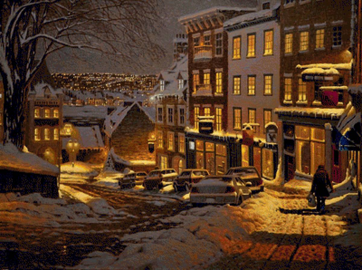 Зимний город - ночь, зима, город, улица - предпросмотр