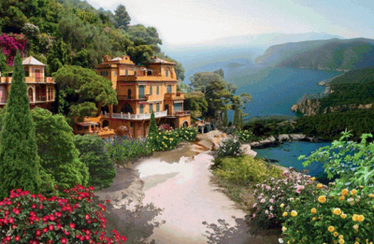 курорт - море, цветы, беседка - предпросмотр