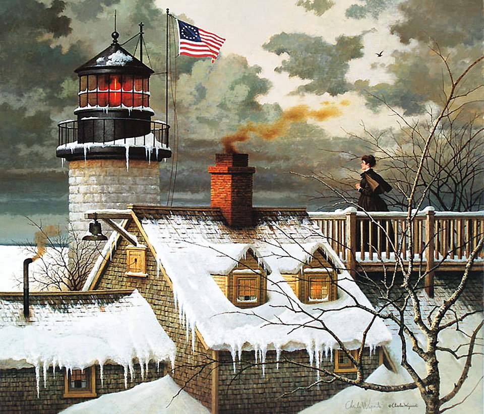 Жизнь на маяке - дом, зима, женщина, маяк - оригинал