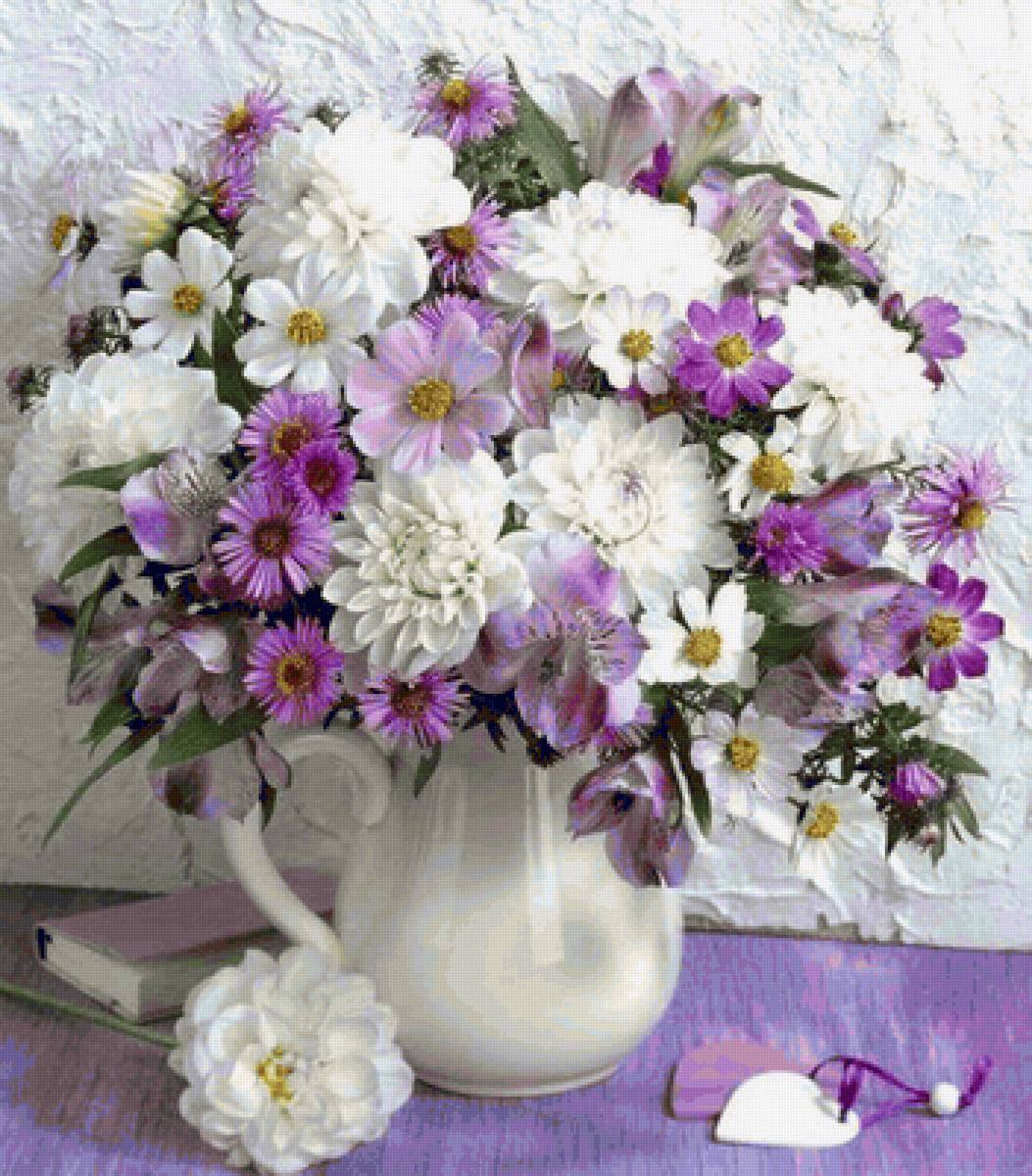Нежный букет - георгины, цветы, белый - предпросмотр