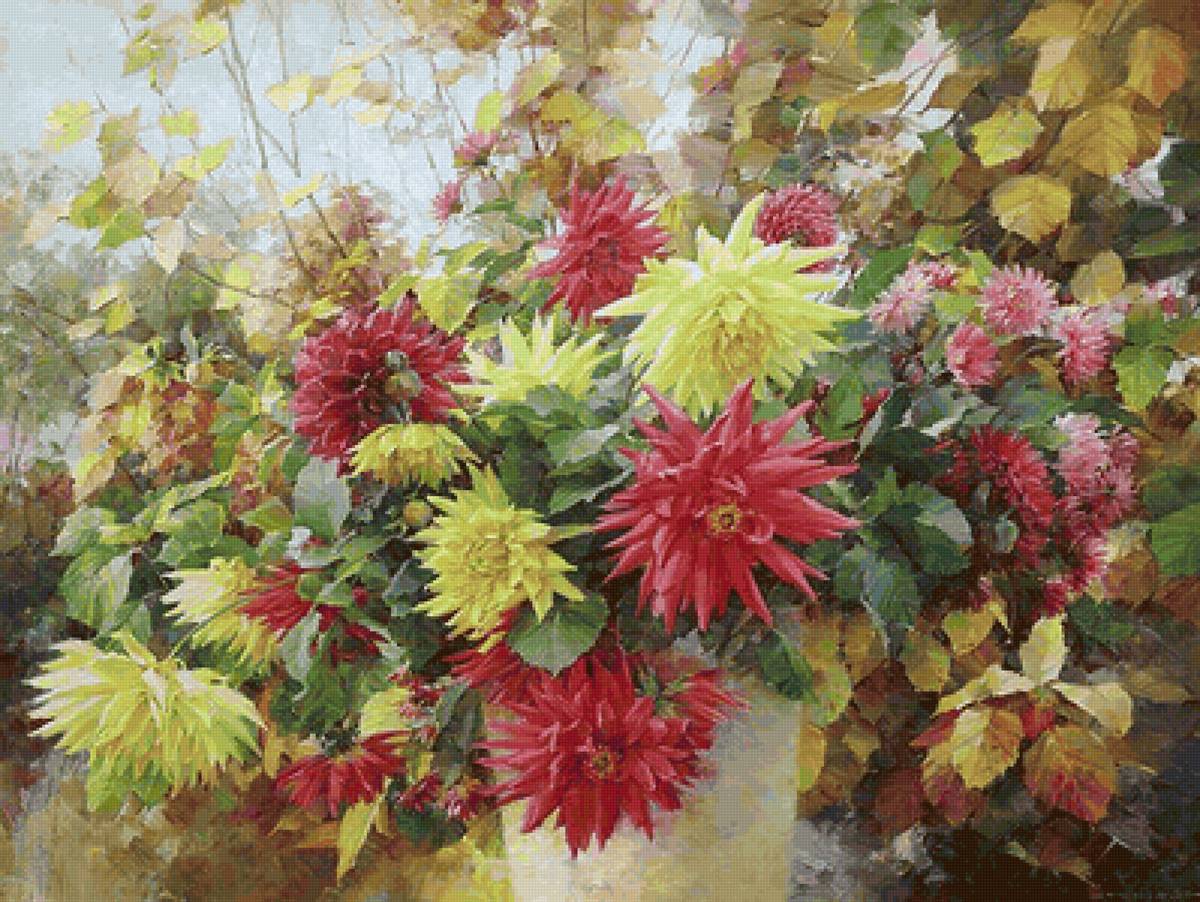 Осенний букет - хризантемы, красный, осень - предпросмотр