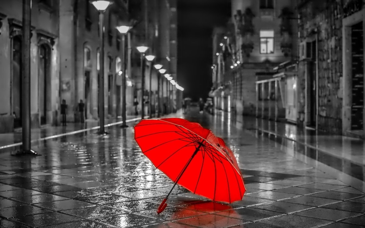Дождь - дождь, улица, монохром, зонт - оригинал