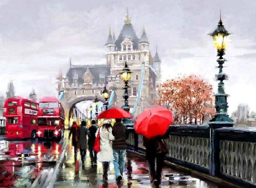 Richard Macneil (Ричард Макнейл), Лондон - лондон, дождливый лондон, красные автобусы - оригинал