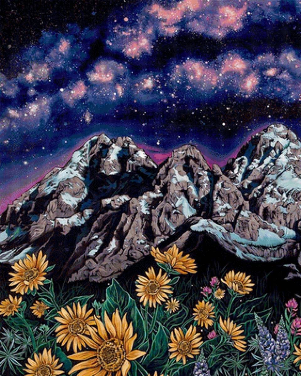 ночь в горах - рисунок - предпросмотр