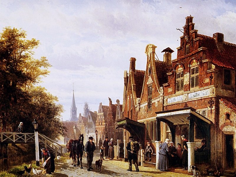 старый город - люди, улица, картина - оригинал