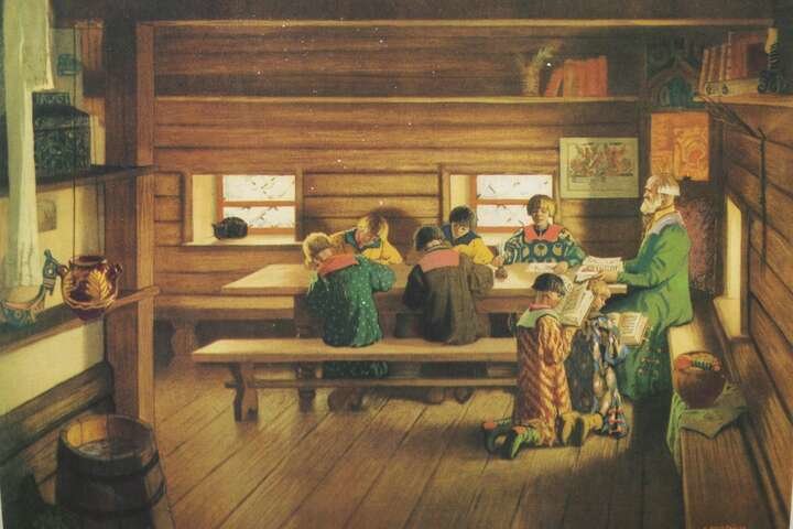 Кустодиев. Земская школа в московской руси - живопись - оригинал