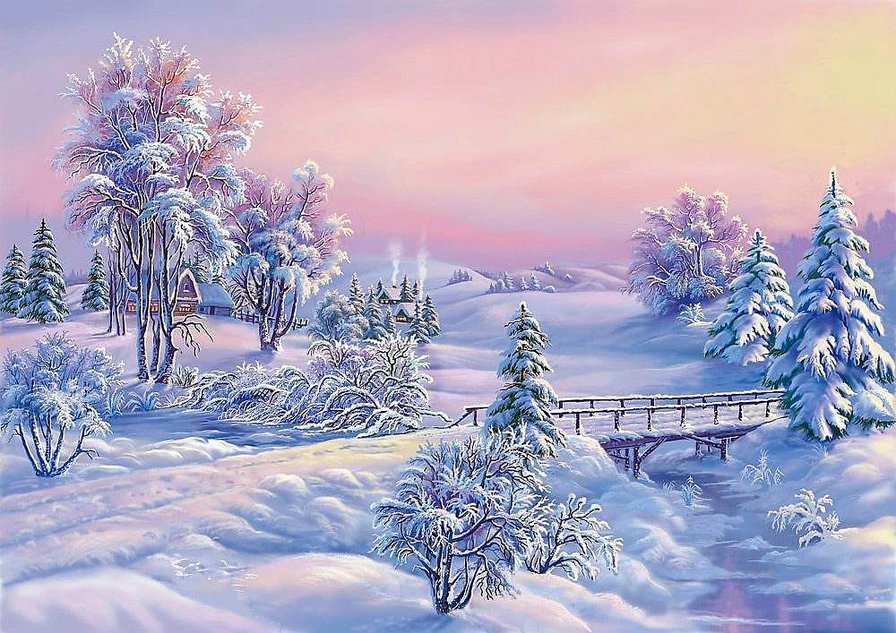 Морозный рассвет - рассвет, зима, пейзаж, мороз - оригинал