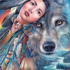 Оригинал схемы вышивки «Девушка и волк» (№2424295)