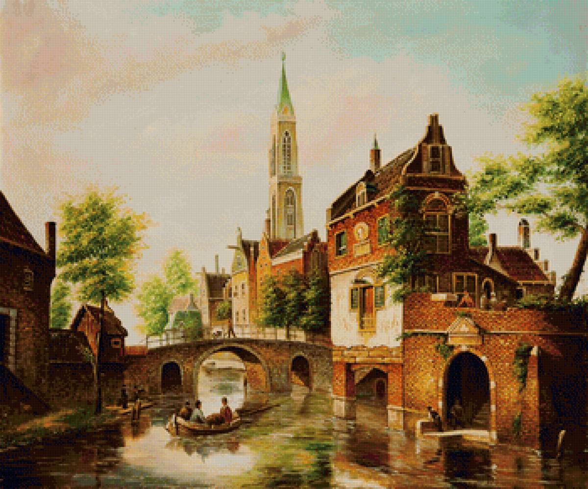 старый город на 350 - канал, люди, лодка - предпросмотр