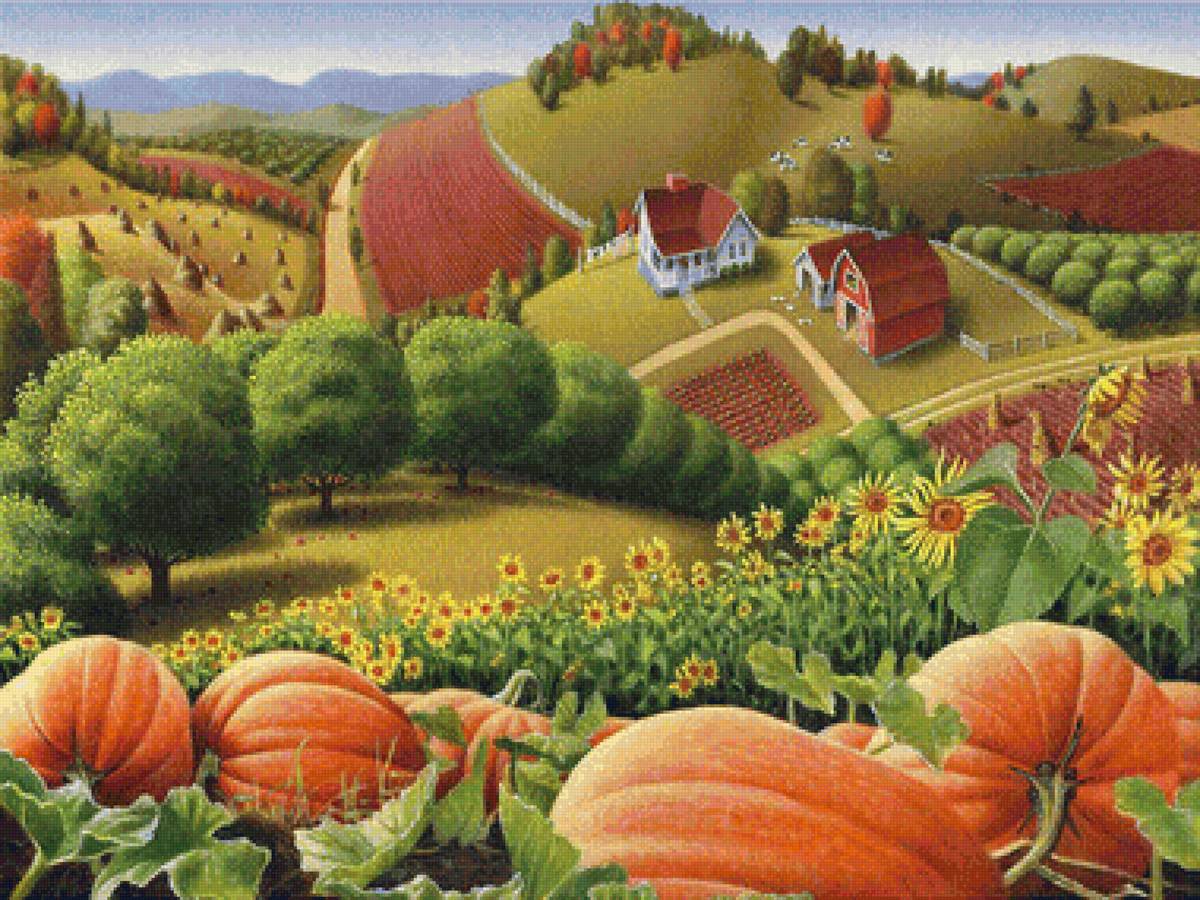 сельский пейзаж - рисунок - предпросмотр