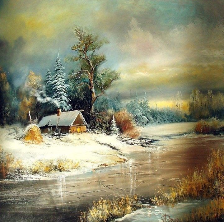 Дом - дом, природа, река, зима - оригинал