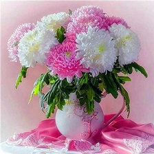 Схема вышивки «Розовые хризантемы в вазе»