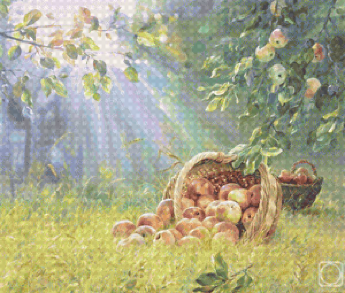 Яблочный спас пересказ. Картины Монэ яблочный сад. Яблоки живопись август Абакумов.