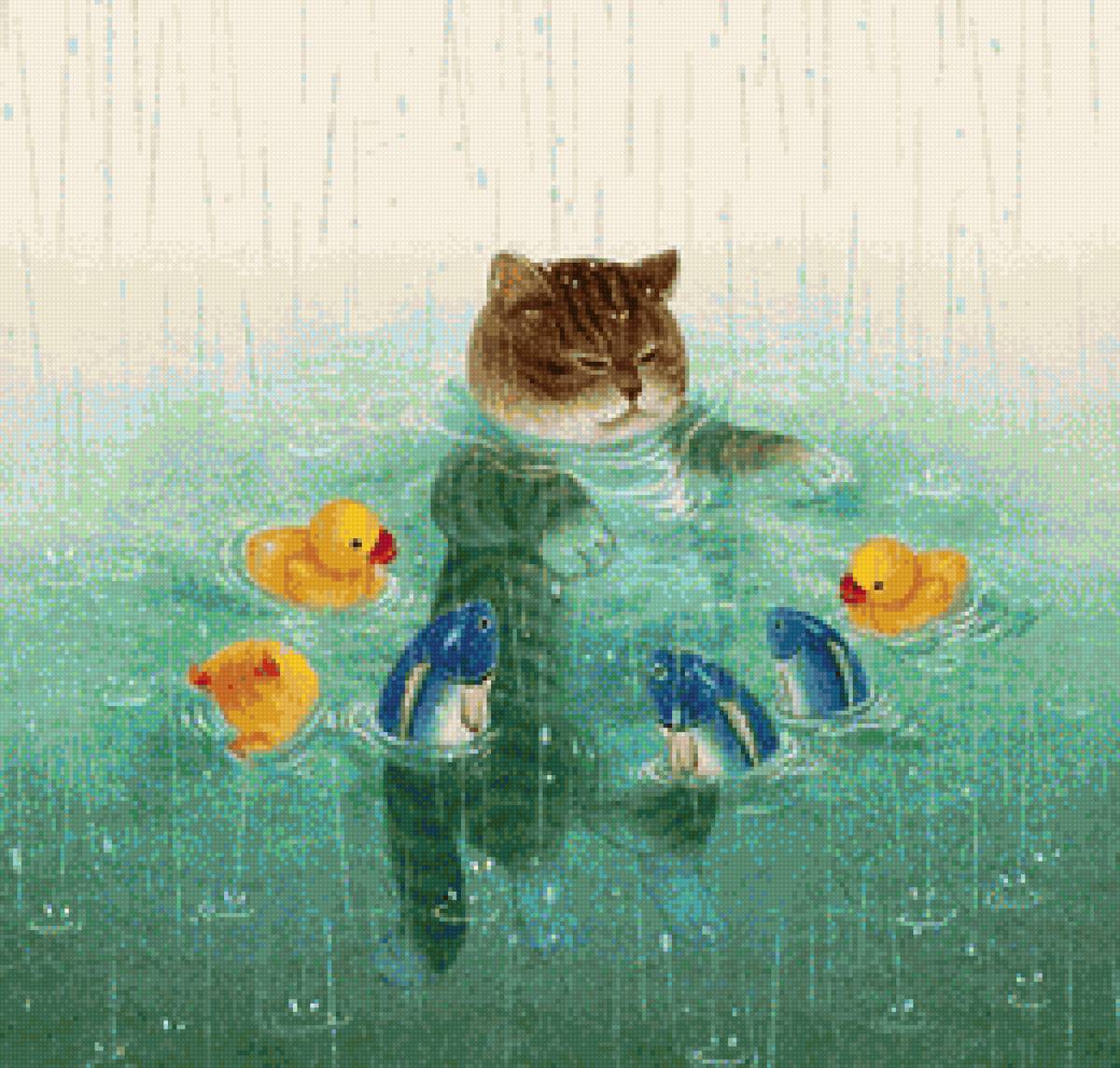 кот-купальщик - игрушка, вода, дождь, рыба - предпросмотр