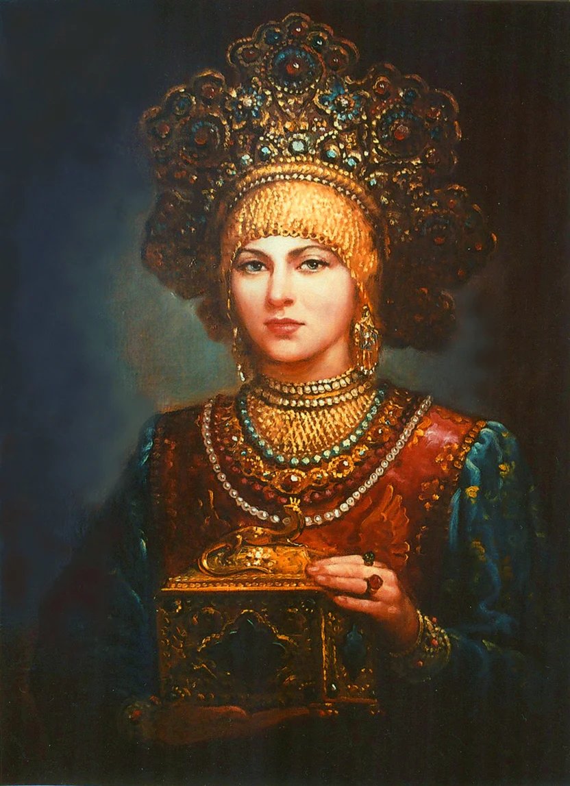 Русская красавица - русская красавица, шкатулка, славянка, россия, коса - оригинал