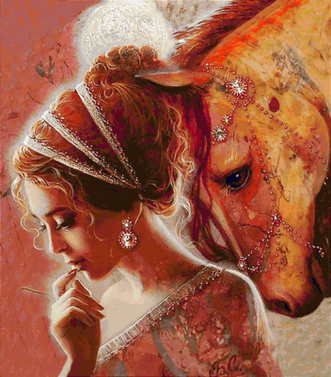 Дева и конь - девушка, конь - предпросмотр