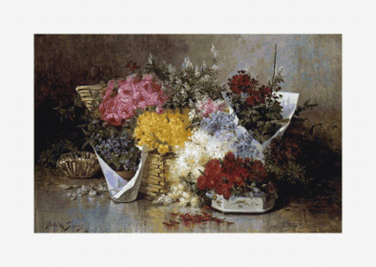 Букет цветов в корзине - корзина, натюрморт, цветы, букет - предпросмотр