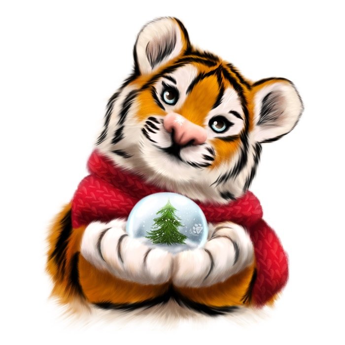 Новый год - тигр, символ, животное., елка - оригинал