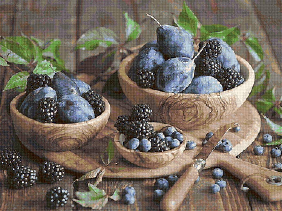 лето - ягода, слива, ежевика, стол - предпросмотр