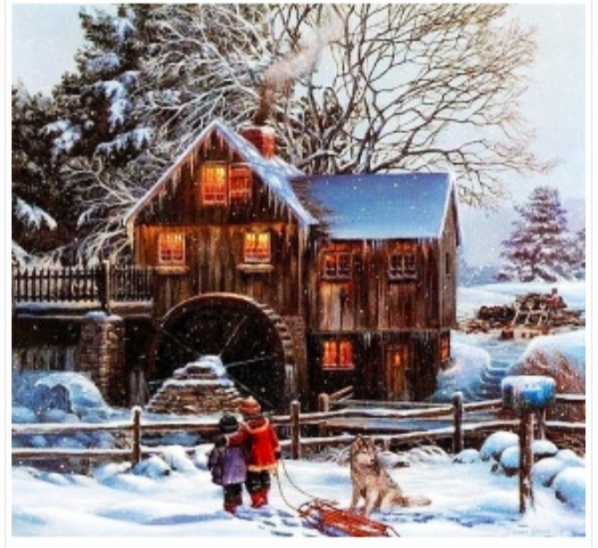 Мельница в снегу - зима - оригинал