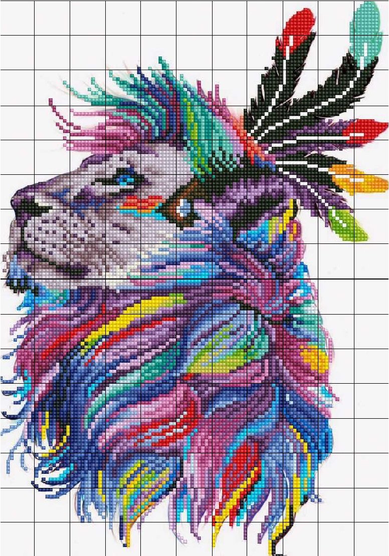 Лев Индеец в профиль - перья, лев, индеец - оригинал