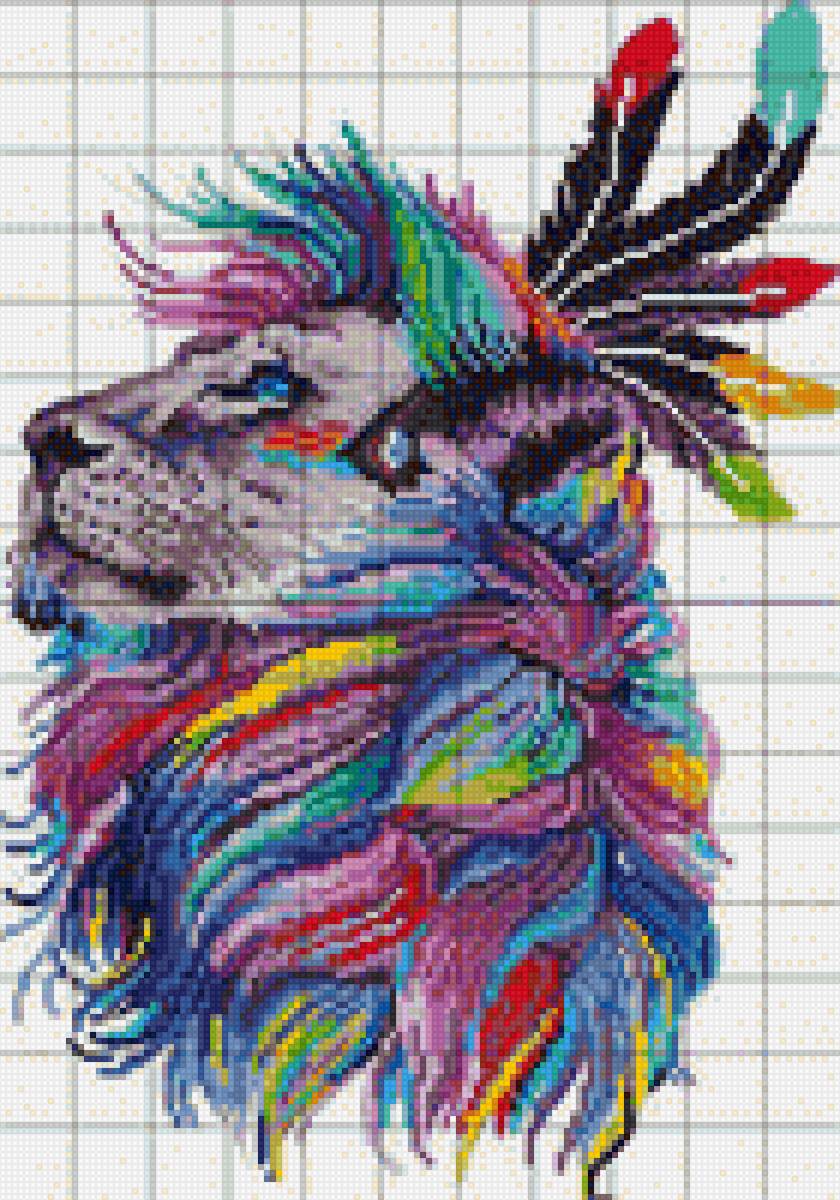 Лев Индеец в профиль - индеец, перья, лев - предпросмотр