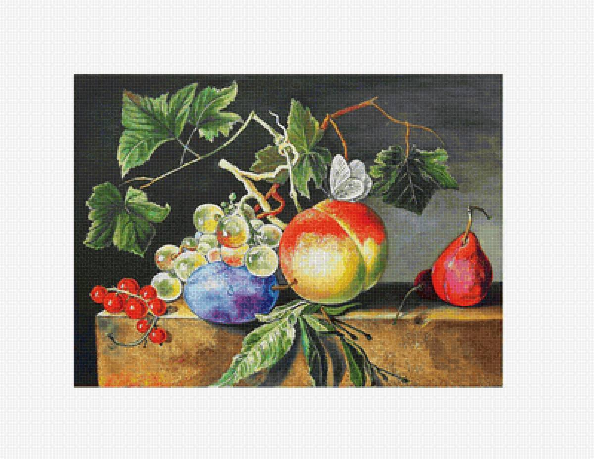 Натюрморт - слива, виноград, персик - предпросмотр
