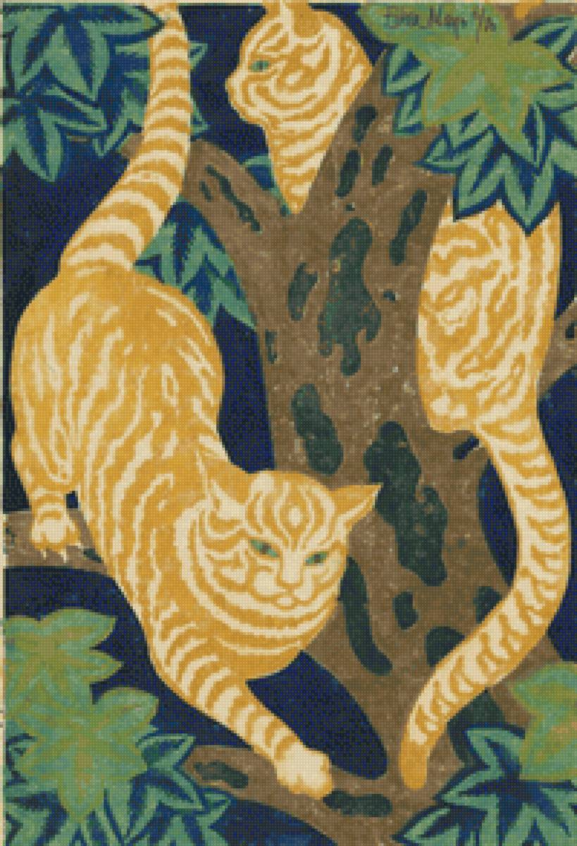 Рыжие коты на дереве - картина, коты, животные, дерево, рыжий, кот, осень - предпросмотр