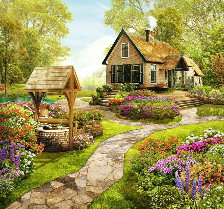 Лето - цветы, дом, лес - оригинал