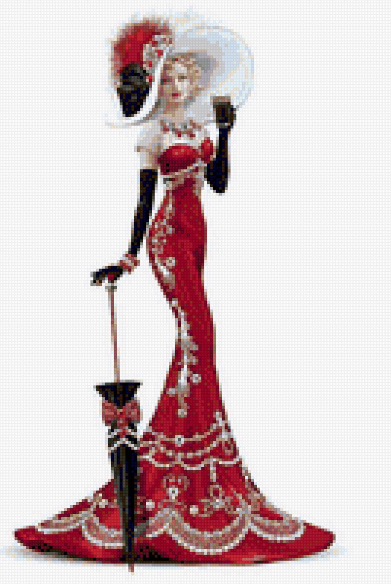 Леди в красном - зонт, красное, платье - предпросмотр