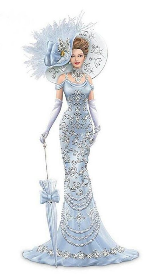 Леди в голубом - зонт, платье, шляпа - оригинал