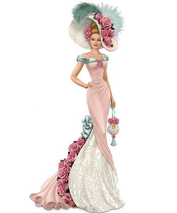 Леди в розовом - платье, зонт, шляпа - оригинал