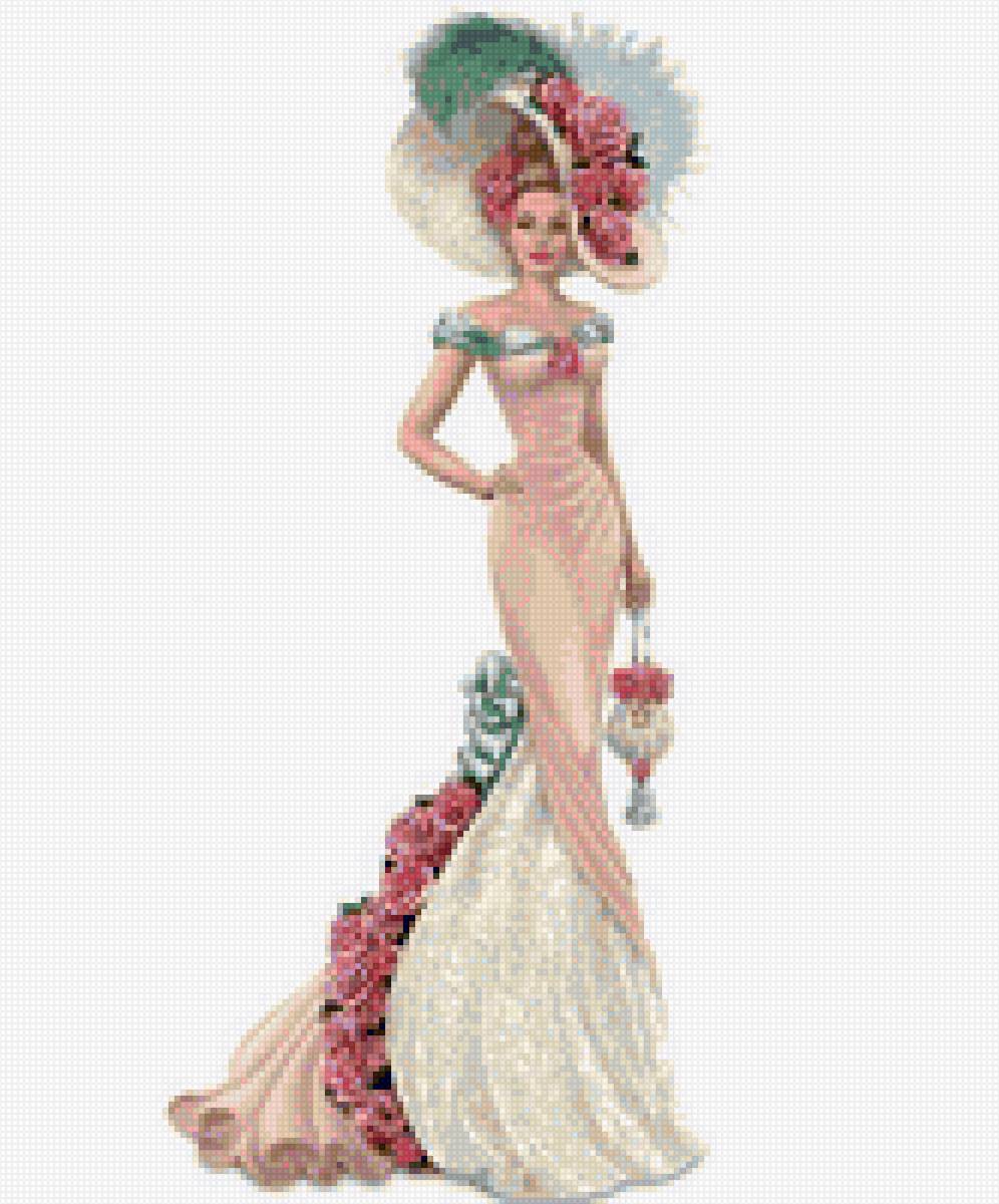 Леди в розовом - зонт, платье, шляпа - предпросмотр