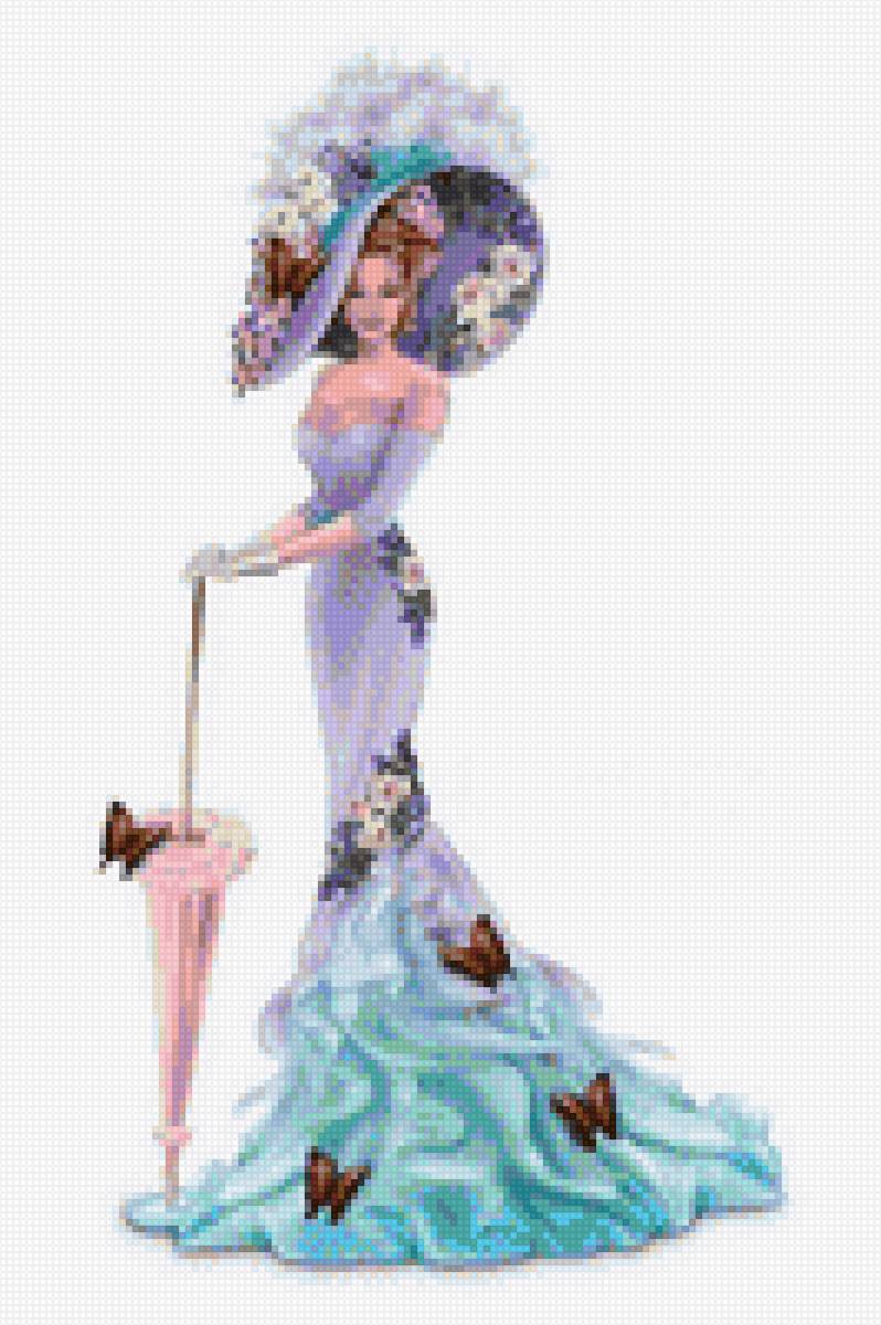 Леди в сиреневом - зонт, шляпа, платье - предпросмотр