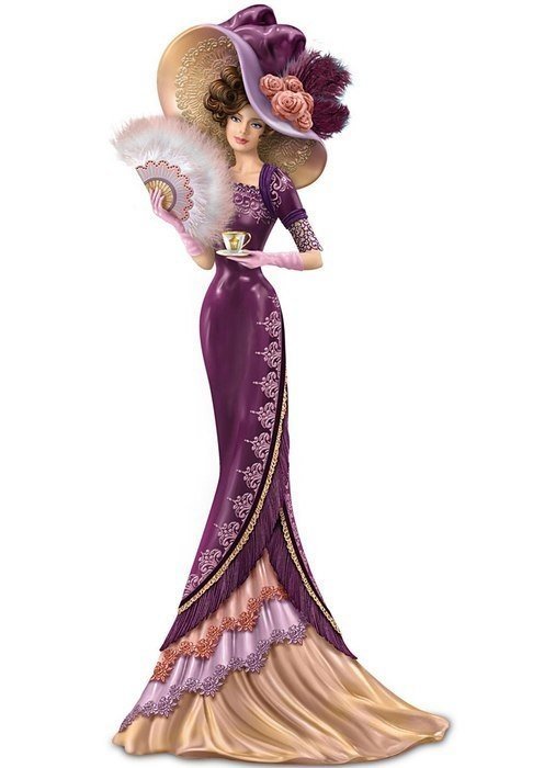 Леди в лиловом - шляпа, зонт, платье - оригинал