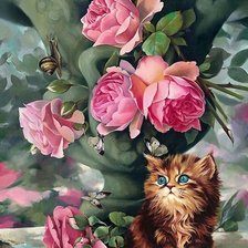 Схема вышивки «котик, ваза и розовые розы»