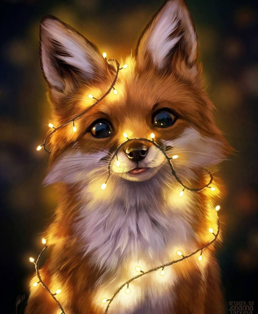 Лиса - лисичка ночь улыбка радость гирлянды - оригинал