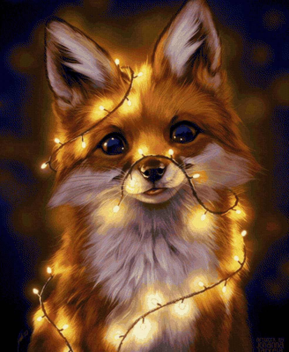 Лиса - лисичка ночь улыбка радость гирлянды - предпросмотр