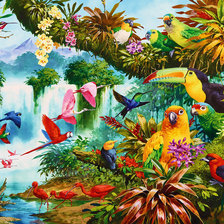 Схема вышивки «Картина "Птицы на водопаде"»