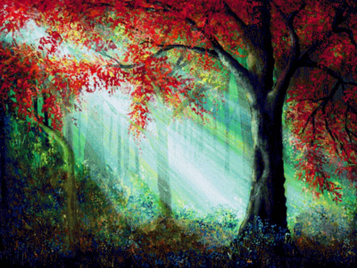 Осень в волшебном лесу - фентези, пейзаж - предпросмотр