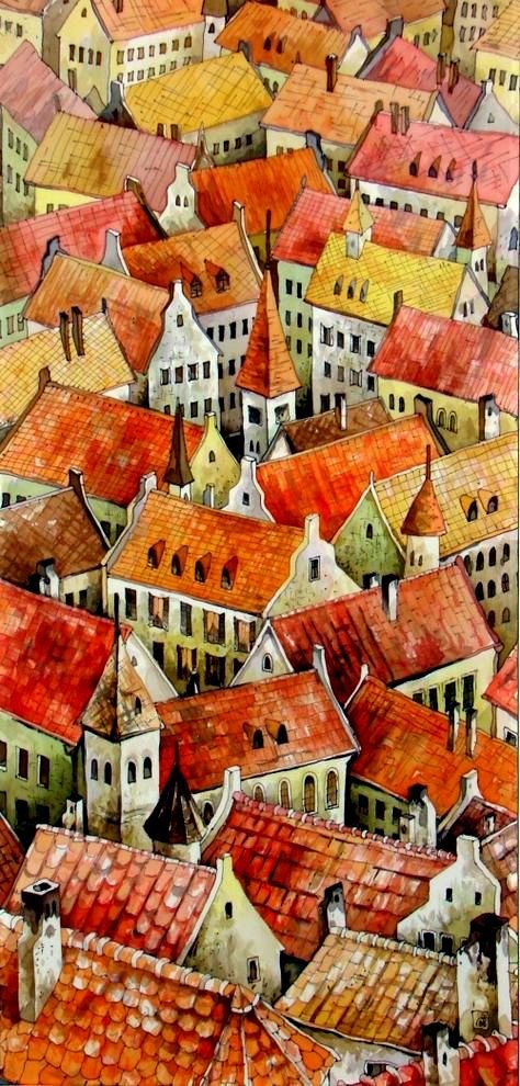 крыши города - арт - оригинал