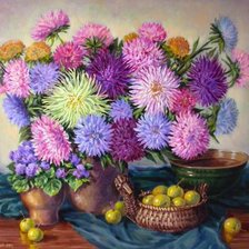 Схема вышивки «Астры и райские яблочки»