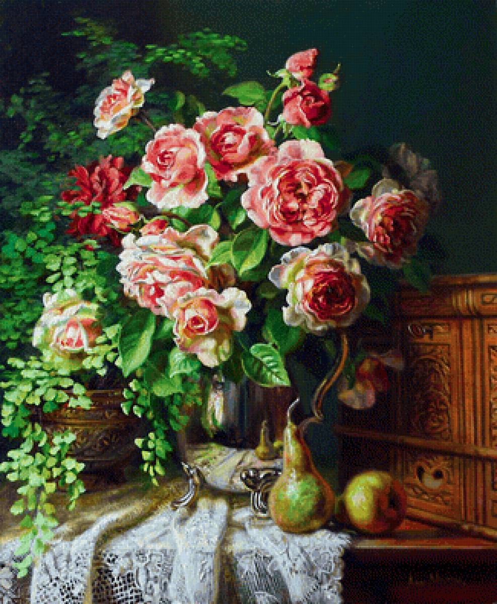 Букет и груши - натюрморт, цветы - предпросмотр