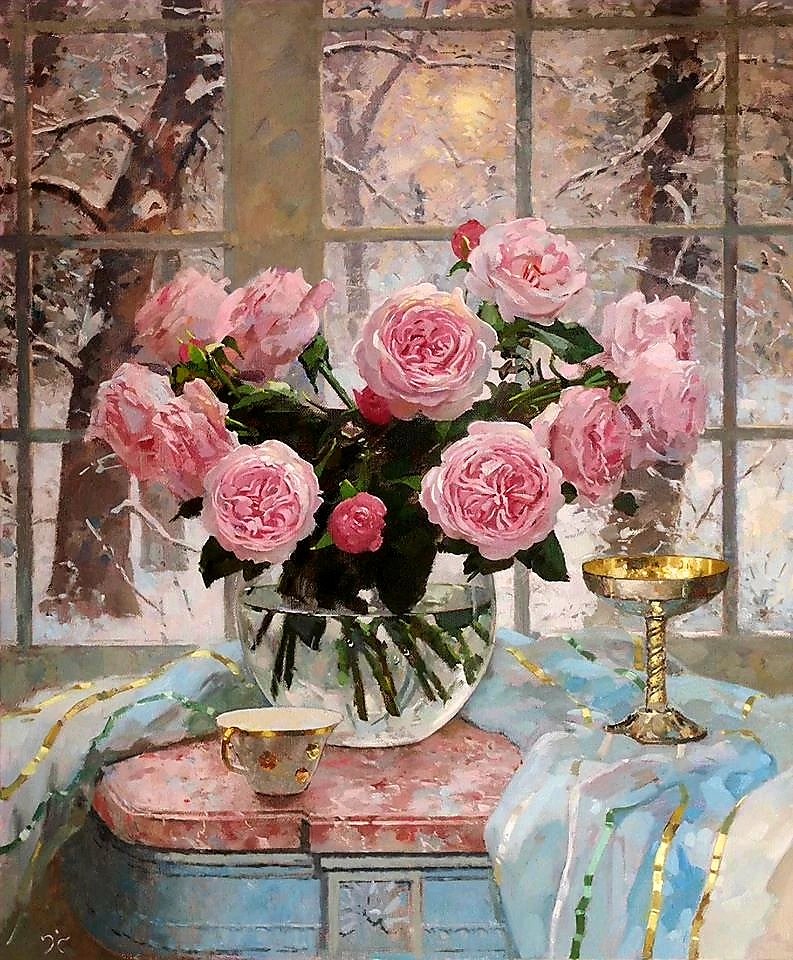 Розы зимой. Хамальян С.С. - цветы, розы, натюрморт - оригинал