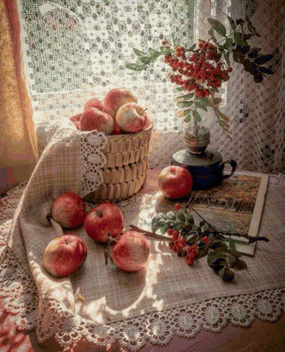 Яблоки на столе - окно, дом, утро, уют, яблоки - предпросмотр