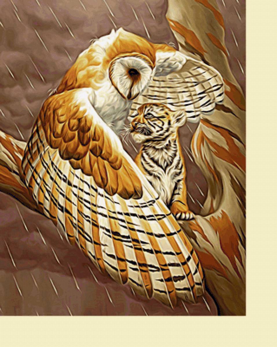 Серия "Фэнтези" - тигренок, сова, фэнтези, сипуха - предпросмотр