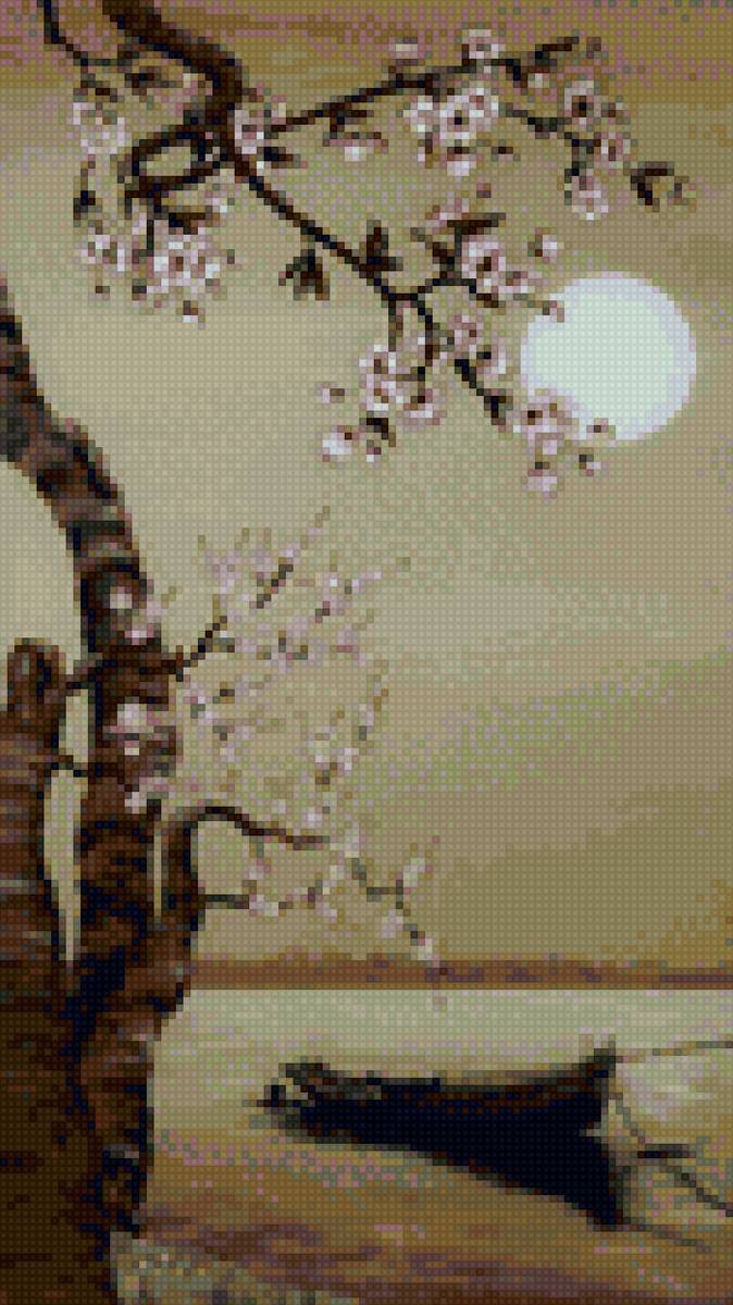 Японский вечер - лодка, вечер, река, япония - предпросмотр