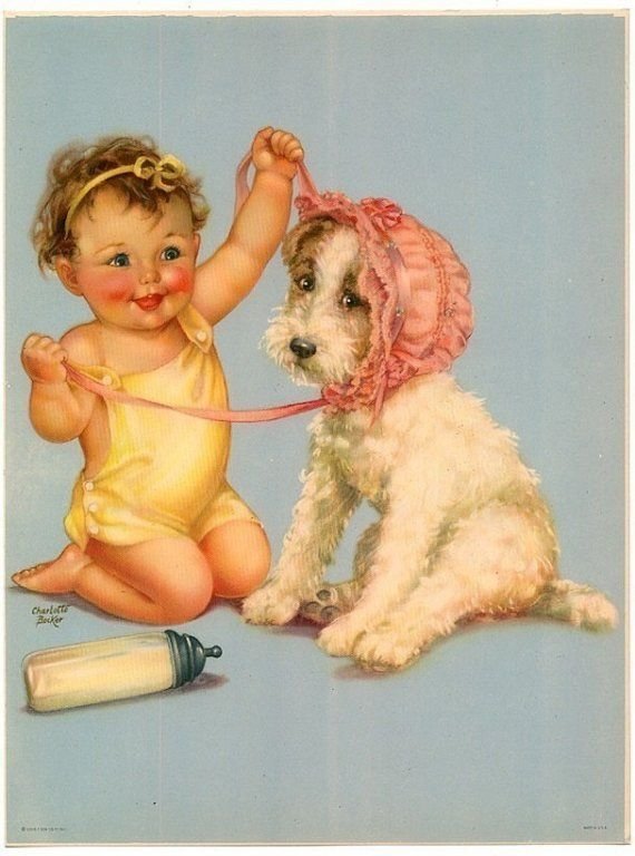 Bebe - perro, retro, niña, animal, niño - оригинал