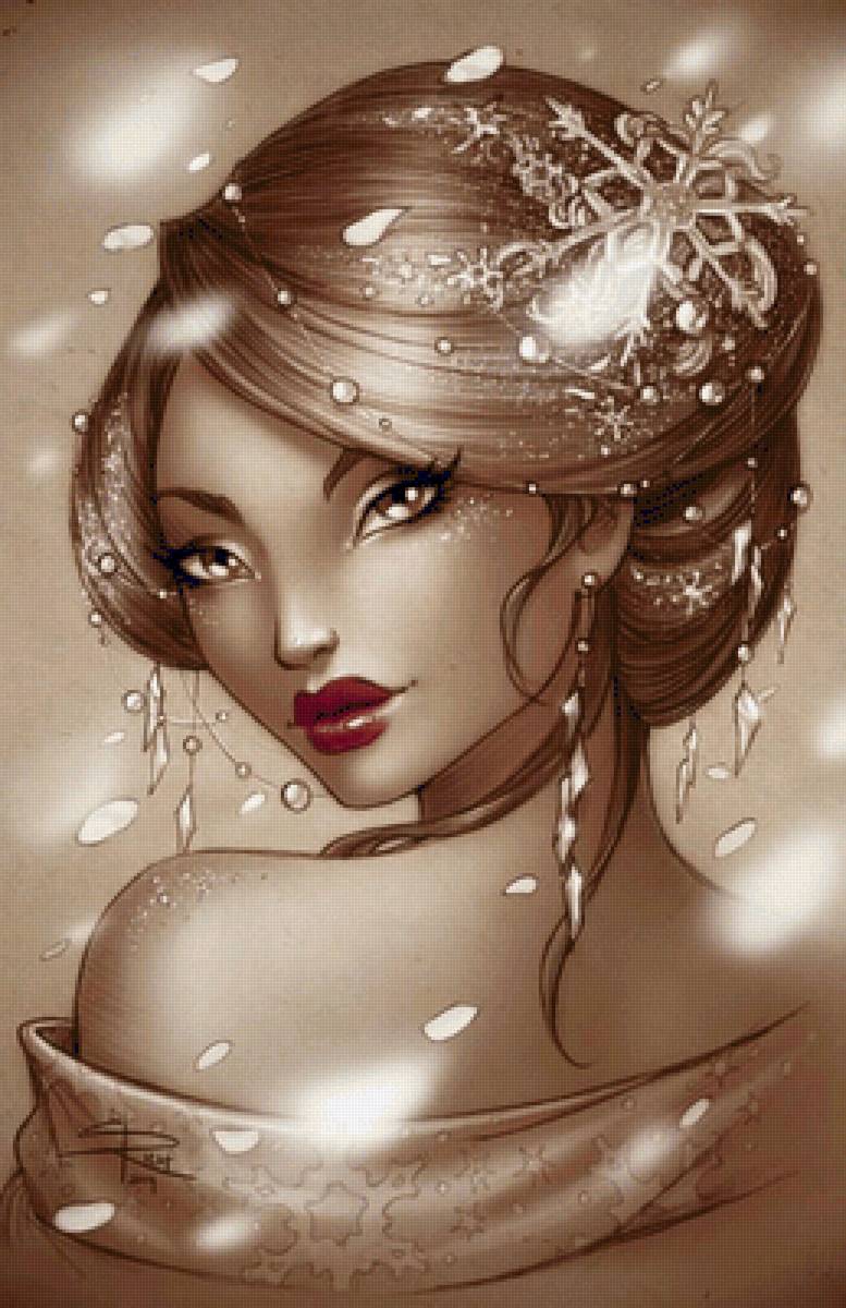 Mujer - chica, color sepia, geisha, oriental, labios rojos - предпросмотр